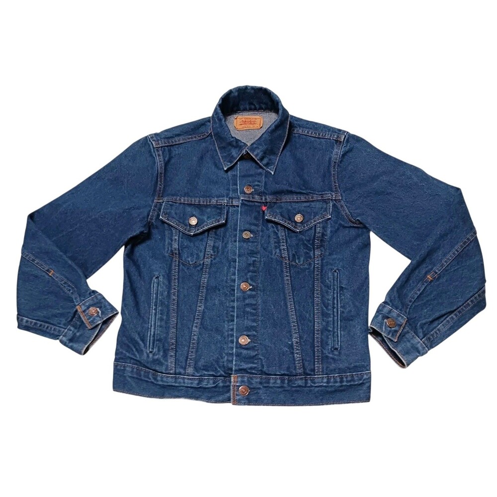 Vintage 80s-90s Mens Size 40 Levi Strauss Blue Denim Jean Trucker Jacket Red Tab